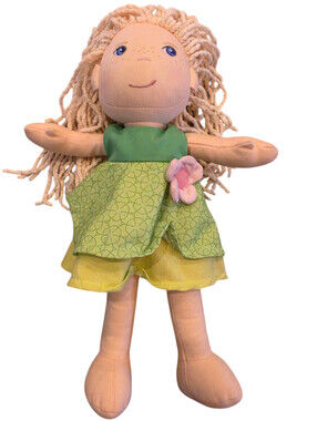 HABA Mali 12" Soft Doll with Blonde Hair, Blue Eyes and Embroidered Face
